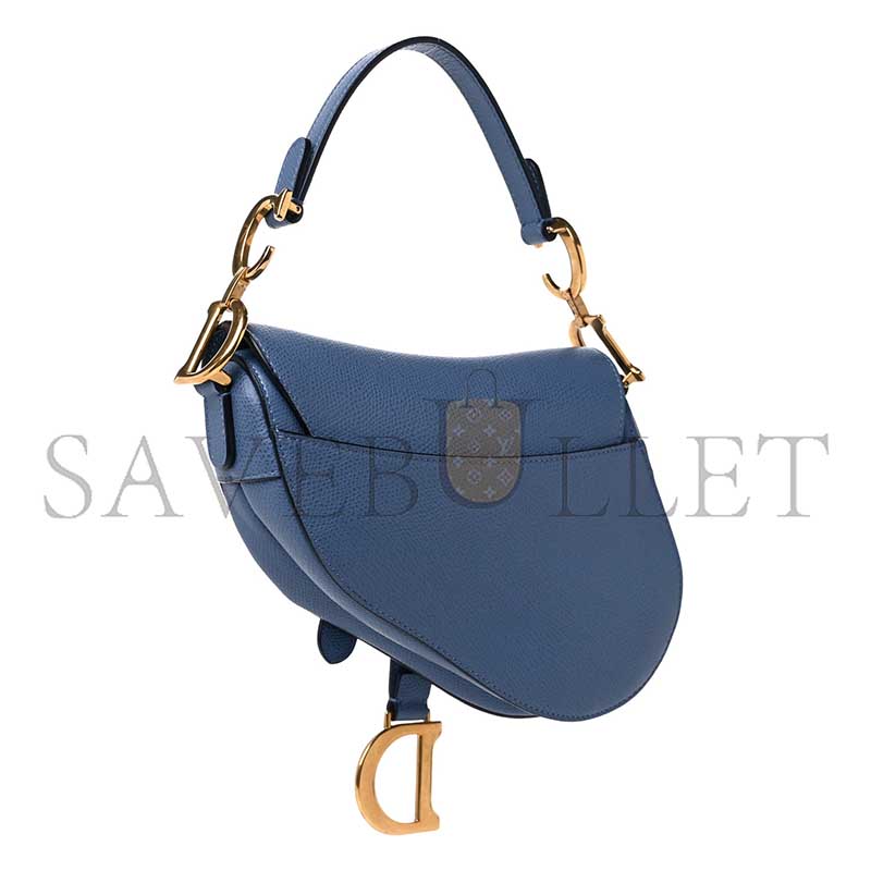 DIOR GRAINED CALFSKIN MINI SADDLE BAG DENIM BLUE (17*15*5cm) 